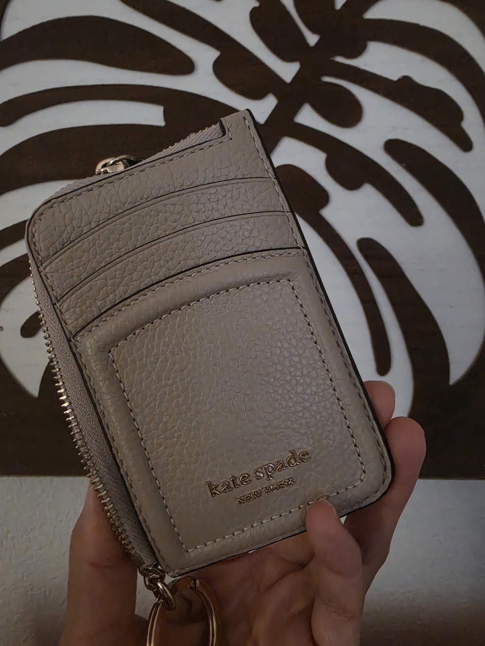 kate spade ♠️ Knott taupe pebble leather cardholder wallet with gold hardware